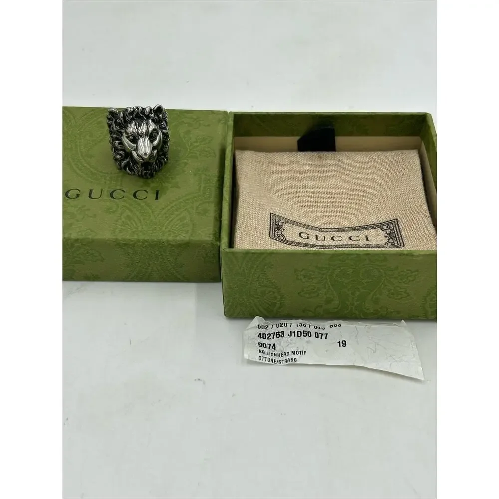 Unisex, Gucci, aged silver Lionhead ring open mouth, roaring expression, size 8